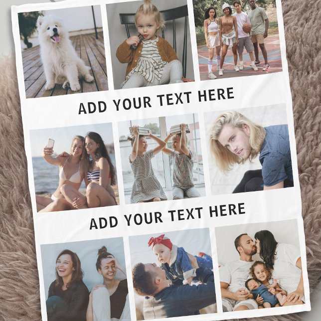 Personalised White 9 Photo Collage Fleece Blanket (Creator Uploaded)