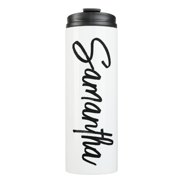 Personalised White and Black Brush Script Thermal Tumbler (Front)