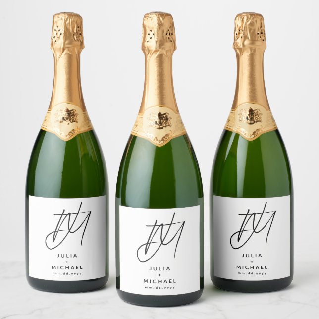 Personalised White and Black Wedding Sparkling Wine Label (Bottles)