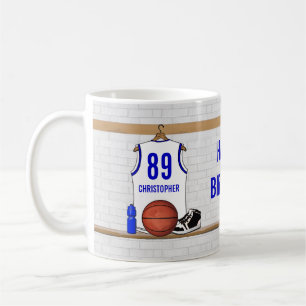 Personalised White and Blue Basketball Jersey Coffee Mug