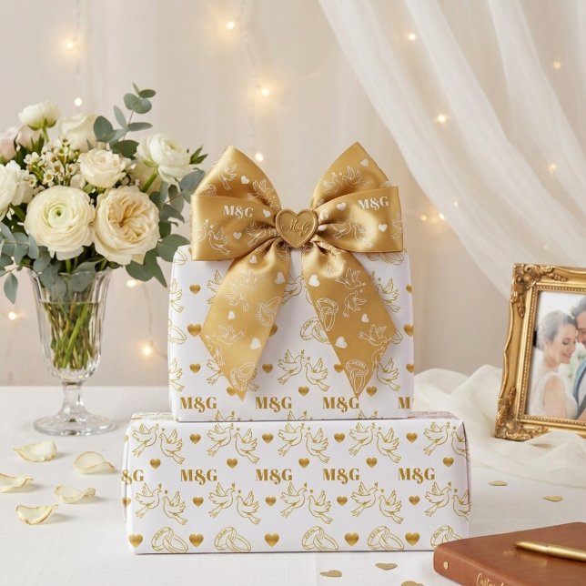 Personalised White and Gold  Monogram Wedding Wrapping Paper (Creator Uploaded)