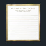 Personalised White and Gold Professional Notepad<br><div class="desc">Elevate your professional image with this personalised White and Gold Professional Notepad. This sleek design features classic block typography with your name, title, and company name on a white background trimmed in elegant gold. It’s perfect for jotting down notes during meetings, brainstorming sessions, or for everyday use in the office....</div>