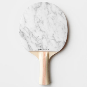 Personalised white and grey marble monogram ping pong paddle