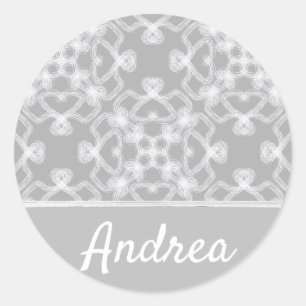 Personalised white and grey pattern classic round sticker