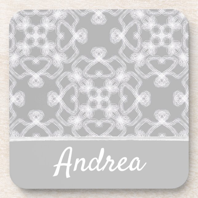 Personalised white and grey pattern coaster (Front)