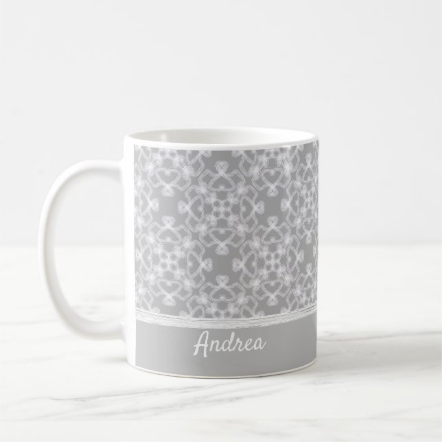 Personalised white and grey pattern coffee mug (Left)