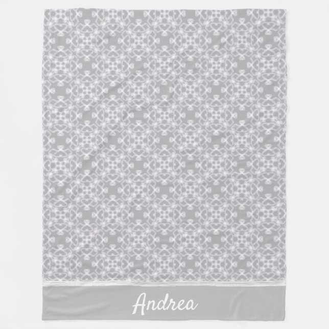 Personalised white and grey pattern fleece blanket (Front)