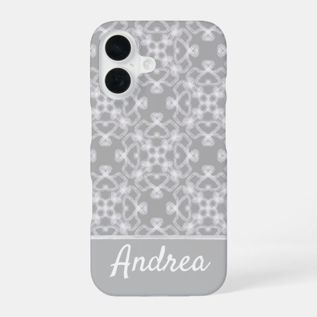 Personalised white and grey pattern iPhone 16 case (Back)