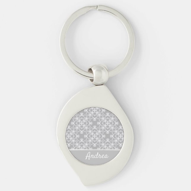 Personalised white and grey pattern key ring (Front)