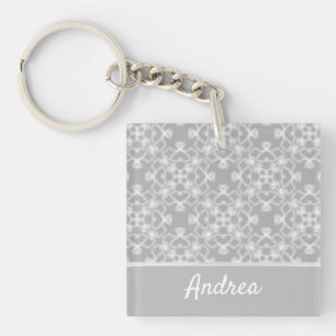 Personalised white and grey pattern key ring
