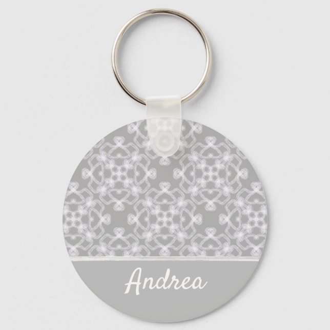 Personalised white and grey pattern key ring (Front)