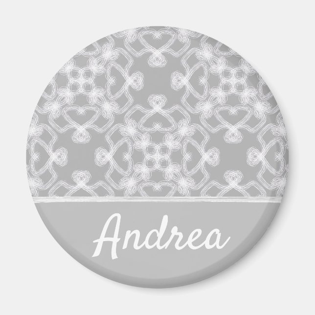 Personalised white and grey pattern magnet (Front)