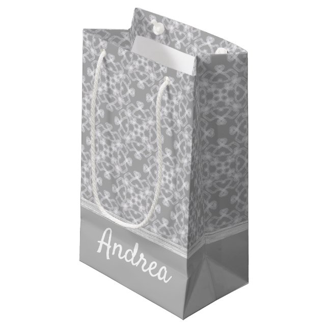 Personalised white and grey pattern small gift bag (Front Angled)