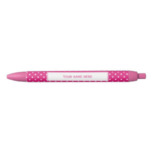 Personalised White and Hot Pink Polka Dot Pattern Black Ink Pen