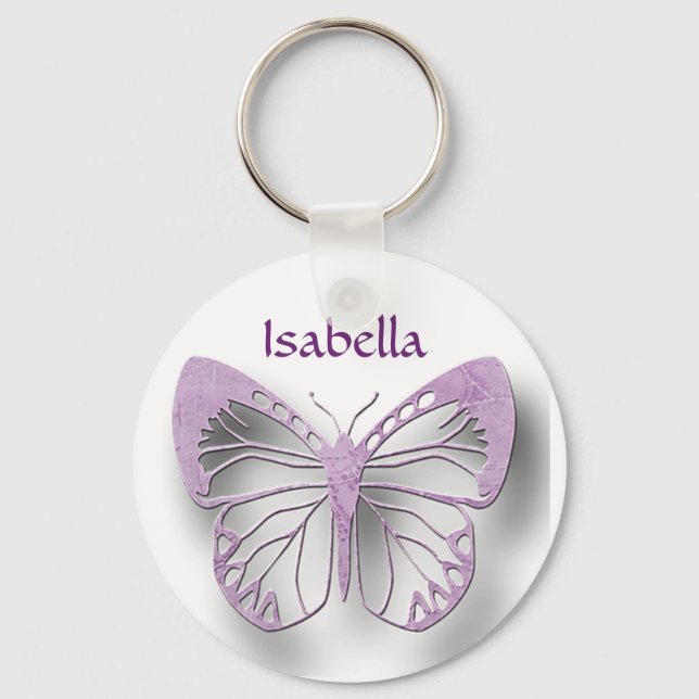 Personalised White And Purple Butterfly Key Chain (Front)
