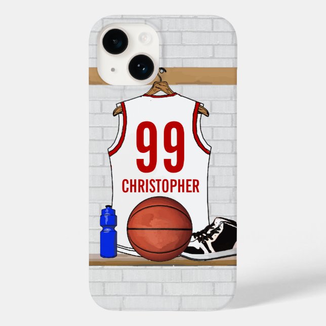 Personalised White and Red Basketball Jersey Case-Mate iPhone Case (Back)