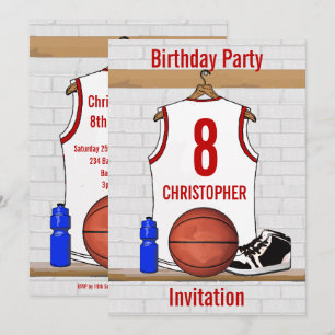 Personalised White and Red Basketball Jersey Invitation