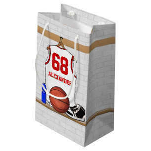 Personalised White and Red Basketball Jersey Small Gift Bag