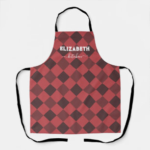 Personalised White And Red Buffalo Plaid Kitchen Apron