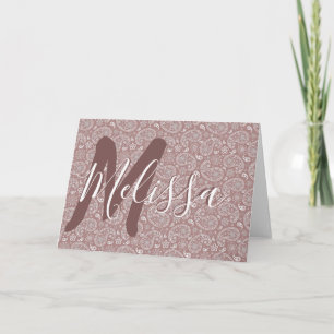 Personalised White and rose gold paisley Card