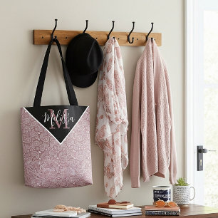 Personalised White and rose gold paisley Tote Bag