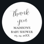 Personalised White Baby Shower Thank You  Classic Round Sticker<br><div class="desc">Personalised White Baby Shower Thank You Classic Round Sticker</div>