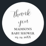 Personalised White Baby Shower Thank You  Classic Round Sticker<br><div class="desc">Personalised White Baby Shower Thank You Classic Round Sticker</div>