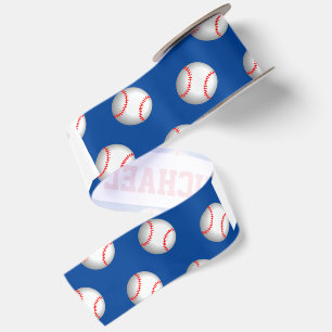Personalised White Baseball Red Stitching Satin Ribbon