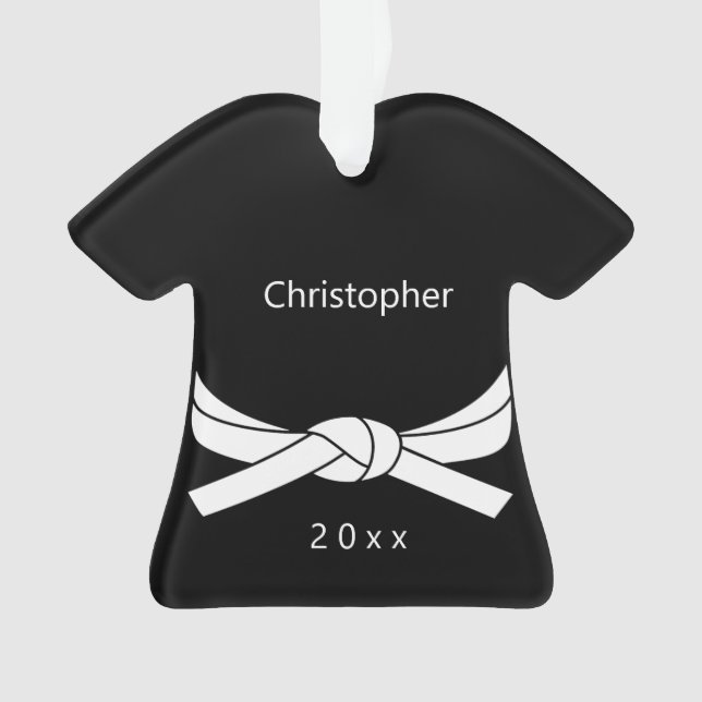 Personalised White Belt Karate Ornament (Front)