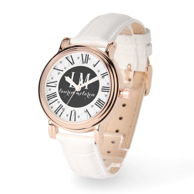 Personalised White & Black Bow Watch (Angle)