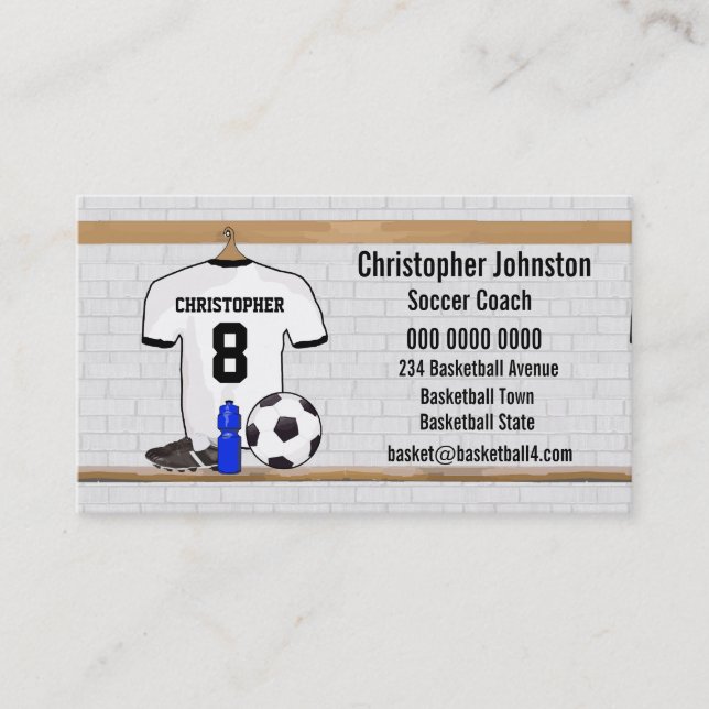 Personalised White Black Football Soccer Jersey Business Card (Front)