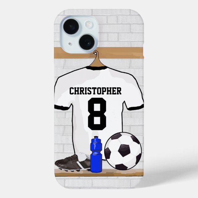 Personalised White Black Football Soccer Jersey Case-Mate iPhone Case (Back)