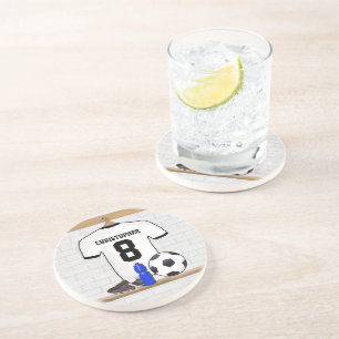 Personalised White Black Football Soccer Jersey Coaster