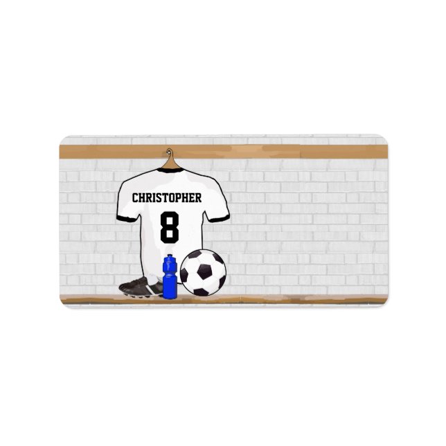 Personalised White Black Football Soccer Jersey Label (Front)