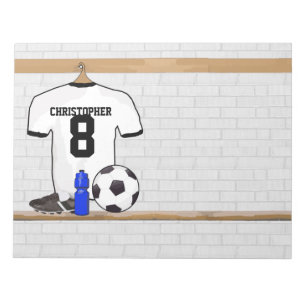 Personalised White Black Football Soccer Jersey Notepad
