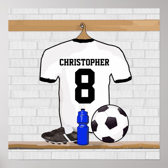 Personalised White Black Football Soccer Jersey Poster (Front)