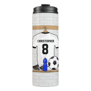Personalised White Black Football Soccer Jersey Thermal Tumbler