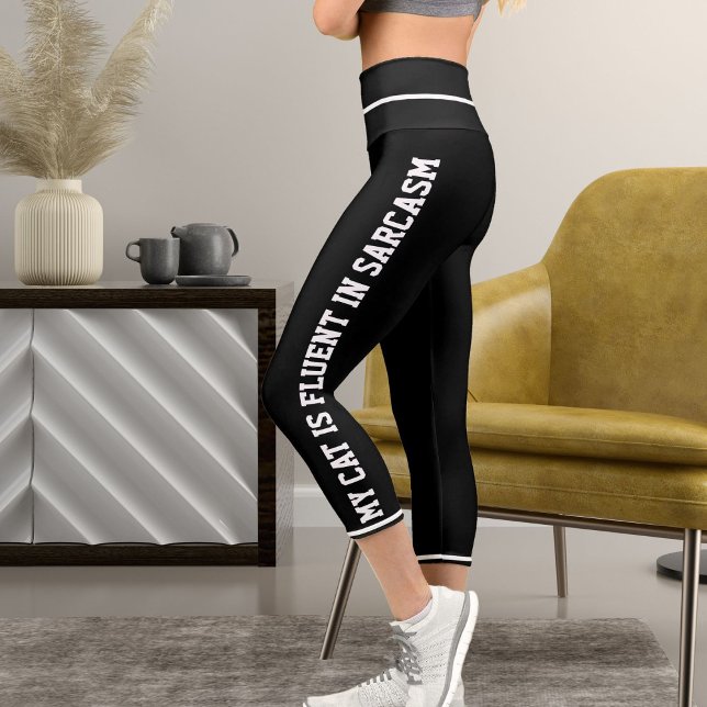 Personalised White Black Fun Comic Style Cat Theme Capri Leggings (Creator Uploaded)
