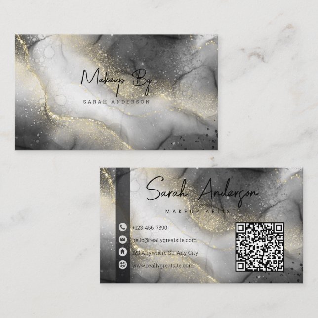 Personalised White Black Gold Glitter Business Card (Front/Back)