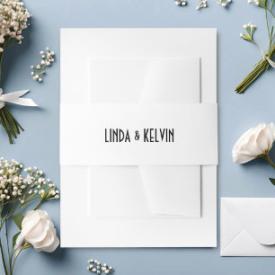 Personalised White & Black Minimal Script Wedding Invitation Belly Band
