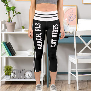 Personalised White Black Stripes Pet Cat Themed Capri Leggings