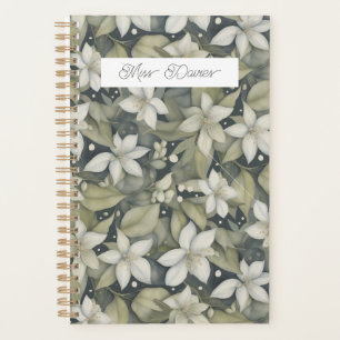 Personalised White Blossoms on Sage Calender Planner