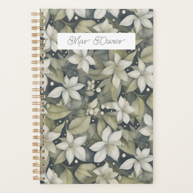 Personalised White Blossoms on Sage Calender Planner (Front)