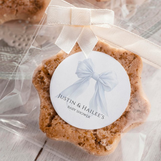 Personalised White Bow Girl Coquette Baby Shower Classic Round Sticker (Creator Uploaded)