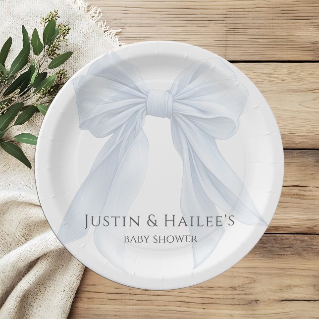 Personalised White Bow Girl Coquette Baby Shower Paper Plate (Creator Uploaded)