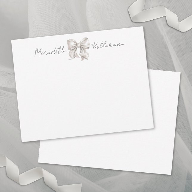 Personalised White Bow Monogram Card (Personalized Bow Name Monogram Note Card)