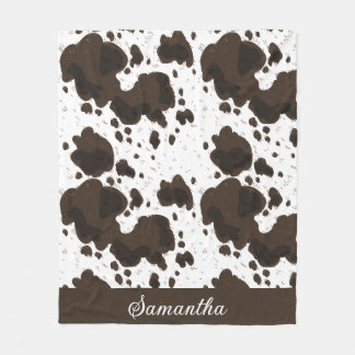 Personalised White Brown Cowhide Print  Fleece Blanket