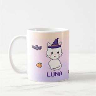 Personalised White Cat Halloween Mug