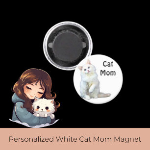 Personalised White Cat Mum Magnet
