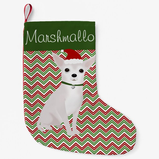 Personalised White Chihuahua with Santa Hat Small Christmas Stocking (Front)